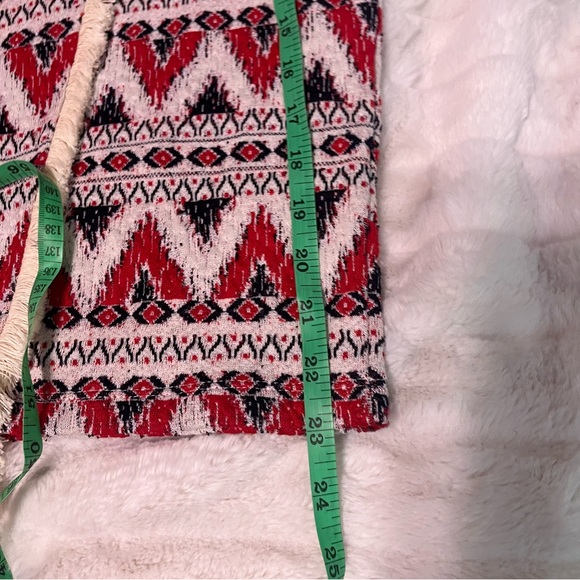 H&M S Red Cream Aztec Boho Pencil Pull on Faux Wrap Knee Length Casual Skirt - Picture 4 of 7